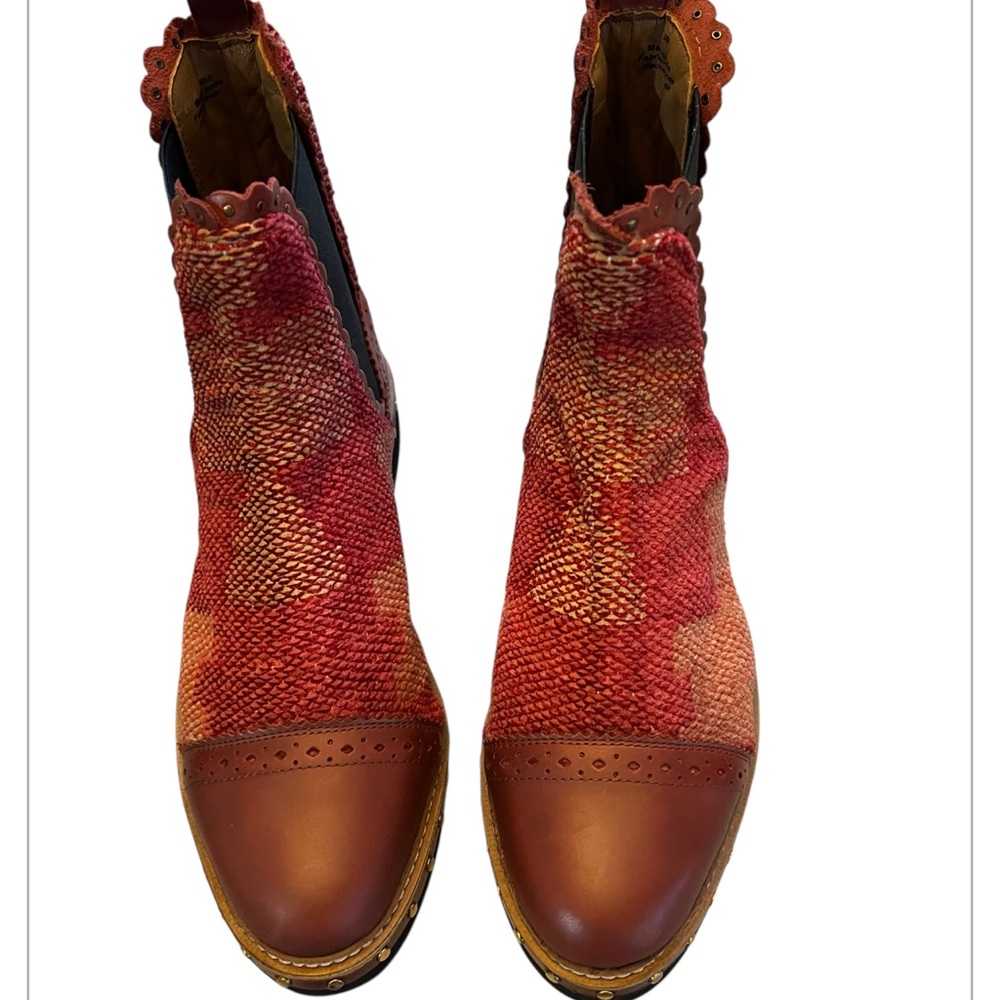Free People Atlas Chelsea Red and  Ankle Boots with Studded Trim - Picture 5 of 6